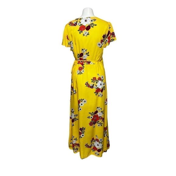Loft beach yellow floral flutter sleeve maxi wrap dress size M - Picture 9 of 14